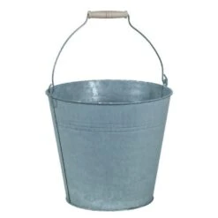 11.75”H X 10.75” ROUND HARBOUR GRAY METAL BUCKET WITH HANDLE 18”HIGH