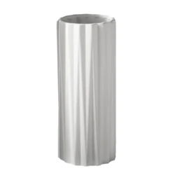 14.5”H X 6.5” MATTE WHITE CERAMIC VASE WITH VERTICAL LINES