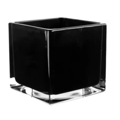 4"H X 4" X 4" BLACK GLASS CUBE VASE