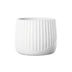 6.25”H X 7.5” CERAMIC Round Pot With Embossed Column Pattern And Banded Bottom Design