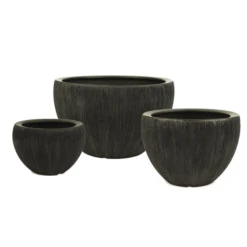 7.5"H X 12"D X 10.5"OPEN, SATIN MATTE BLACK TROPICAL PLANTER BOWL