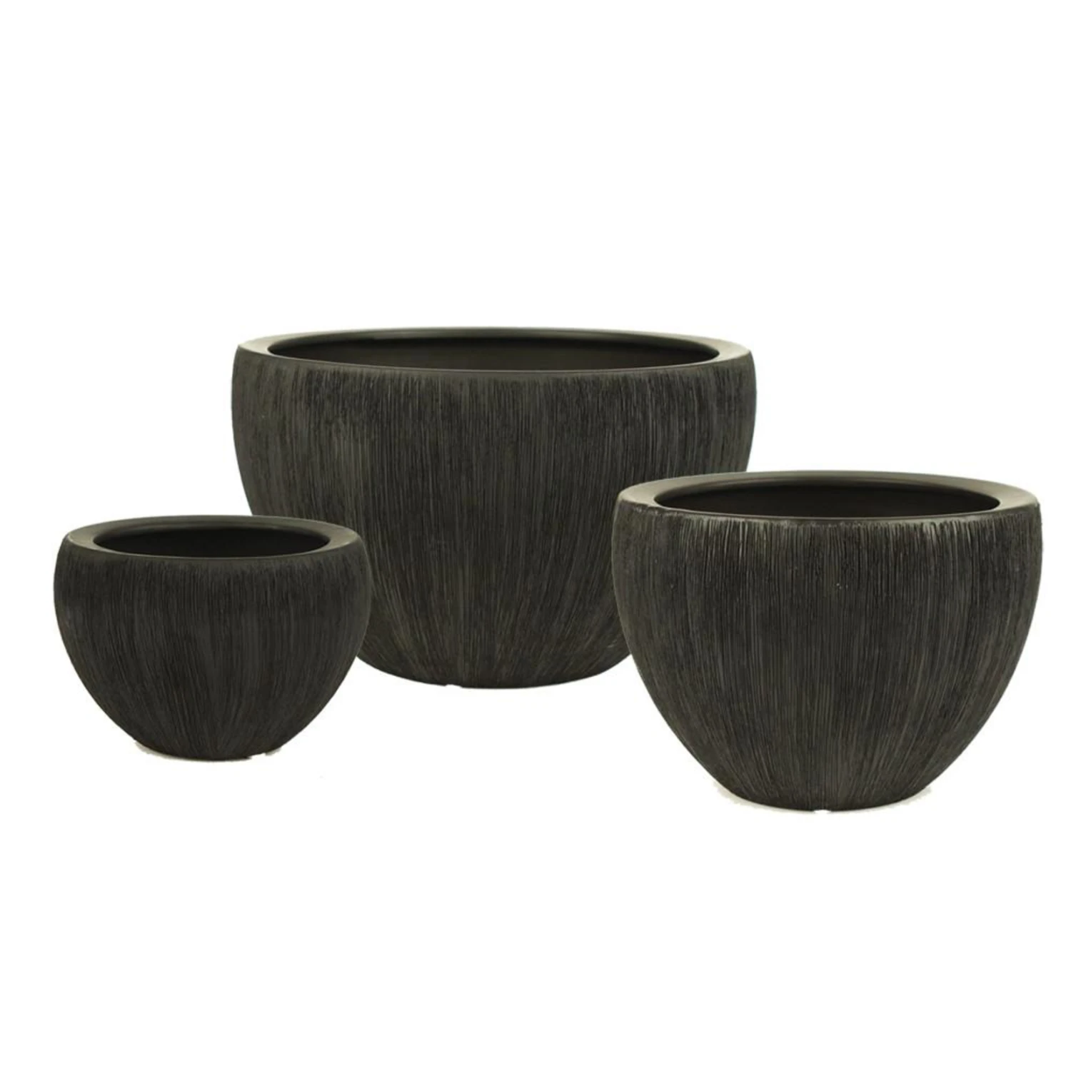 7.5"H X 12"D X 10.5"OPEN, SATIN MATTE BLACK TROPICAL PLANTER BOWL 3 7.5"H X 12"D X 10.5"OPEN, SATIN MATTE BLACK TROPICAL PLANTER BOWL