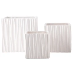 7.5”H X 8” X 8” LARGE WHITE CERAMIC SQAURE POT WITH SEAMLESS WAVE