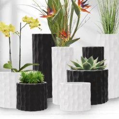 8"H X 10" MATTE BLACK TEXTURED CERAMIC CYLINDER