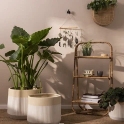 11.5”H X 13.5” WHITE/TAN CERAMIC AVELINE POT -Cheap CERAMIC Shop accent decor 115h x 135 white tan ceramic aveline 2