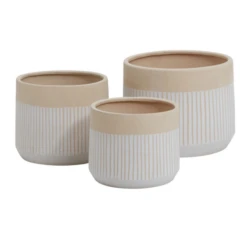 11.5”H X 13.5” WHITE/TAN CERAMIC AVELINE POT -Cheap CERAMIC Shop accent decor 115h x 135 white tan ceramic aveline 3