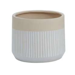 11.5”H X 13.5” WHITE/TAN CERAMIC AVELINE POT -Cheap CERAMIC Shop accent decor 115h x 135 white tan ceramic aveline 4