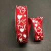 RED SATIN, WHT GLITTER HEARTS 1.5' X 50 YDS